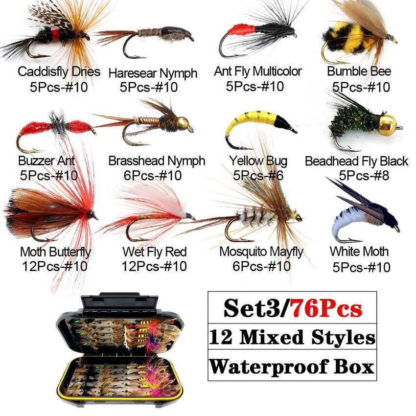Trout Fly Fishing Flies Collection 32112Pcs Dry Wet Nymph Stream Box