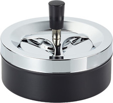 Riesiger Schöner Moderner Drehaschenbecher,Windaschenbecher, Metall / Chrom/Schw