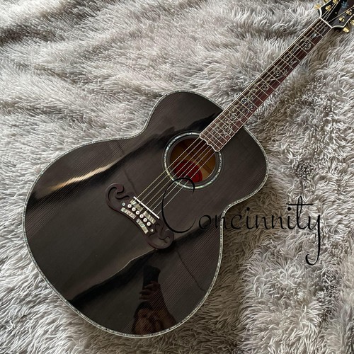 Guitarra Eléctrica Acústica Alta Calidad J200 Negra 6 Cuerdas Cuerpo de Arce Llama 101 - Imagen 2 de 7