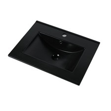 24"x18.3" Drop-In Bathroom Sink Rectangle Ceramic Bathroom Vanity Top Sink Black