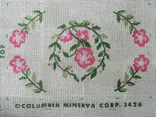 Roses floral Columbia Minerva latch hook rug canvas 3426 vintage estate NOS