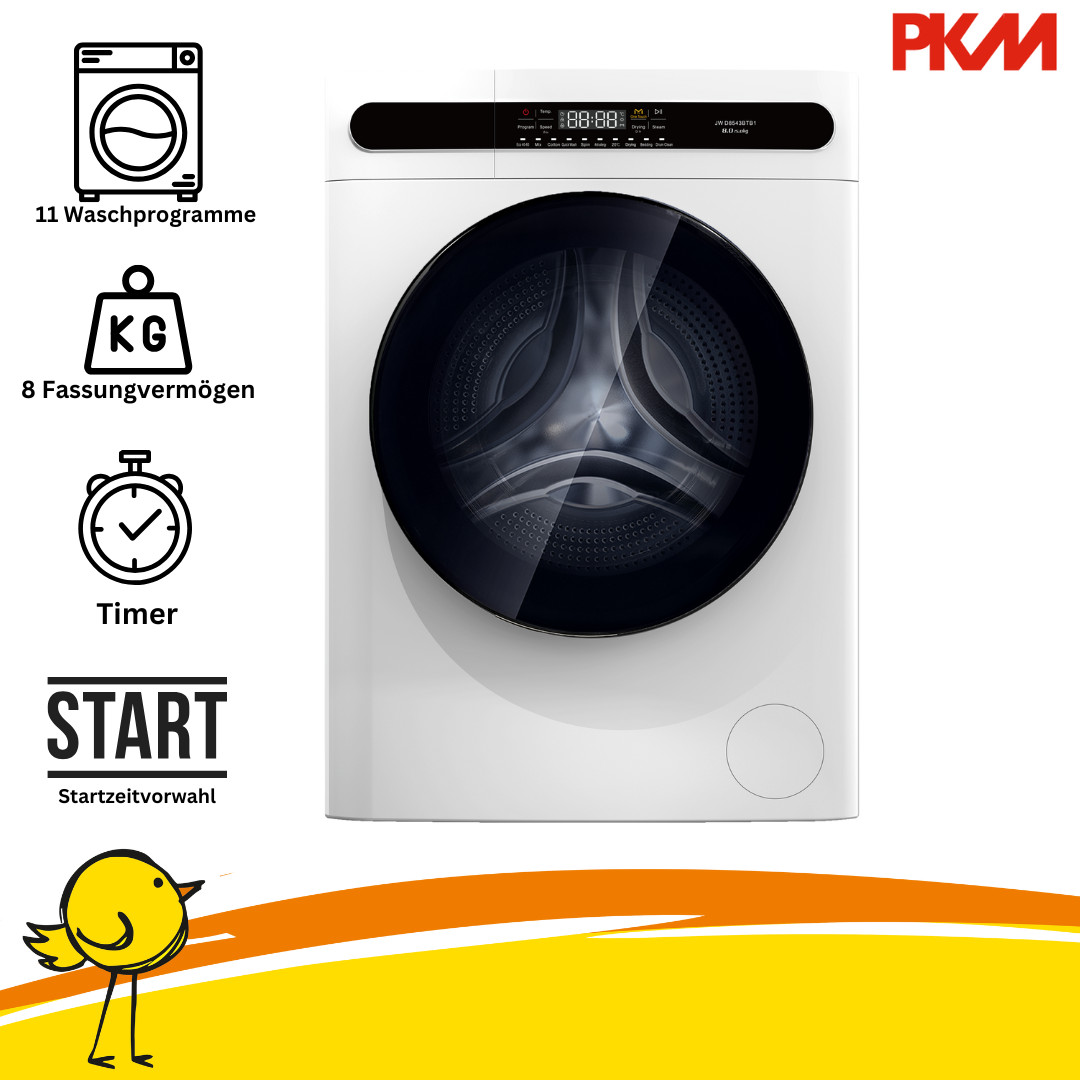 PKM WT8+5BE Waschtrockner, 11 Waschprogramme, 1400 UpM