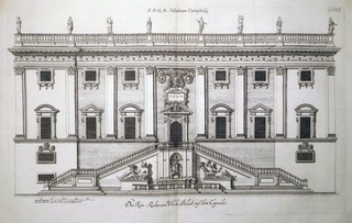 Etching Senator's Palace in Rome J.J. by Sandrart 1694 Michelangelo