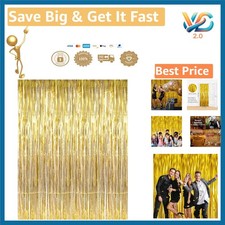 Gold Metallic Fringe Curtain 3.2x9.8 ft Party Backdrop for Events New