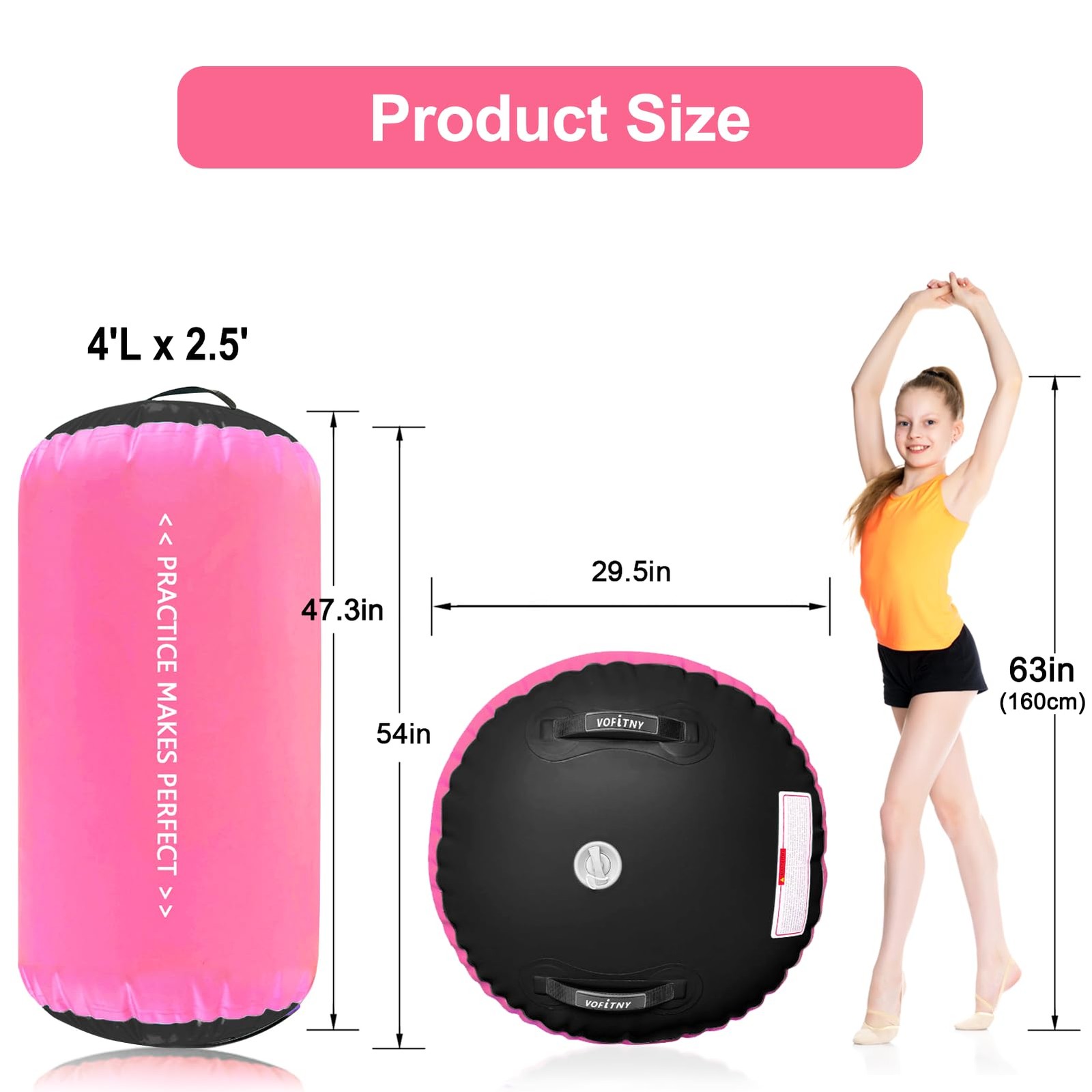 Gymnastics Air Barrel Tumbling Trainer 4t L x 2.5ft D Octagon Mat Roller Back...