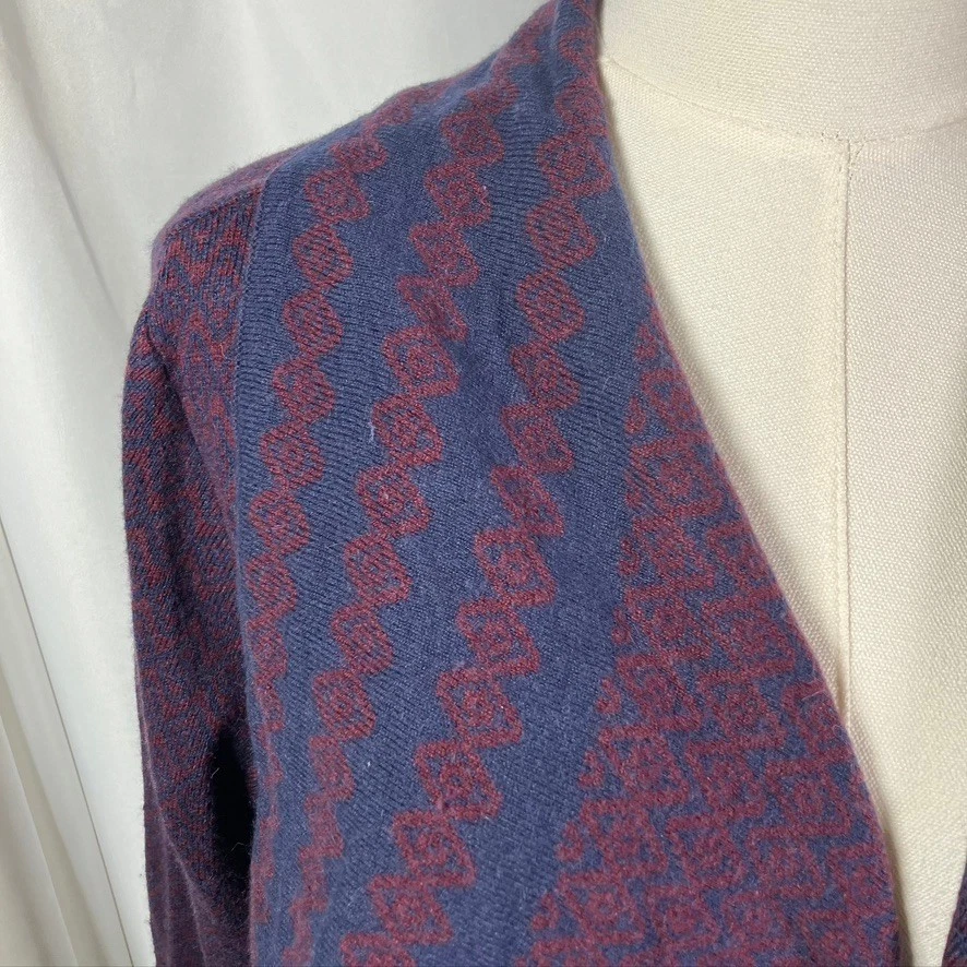 Mujeres Invierno Sedas Cárdigan Plumero Suéter Azul Borgoña Tejido Geométrico Grande Foto 2 de 4