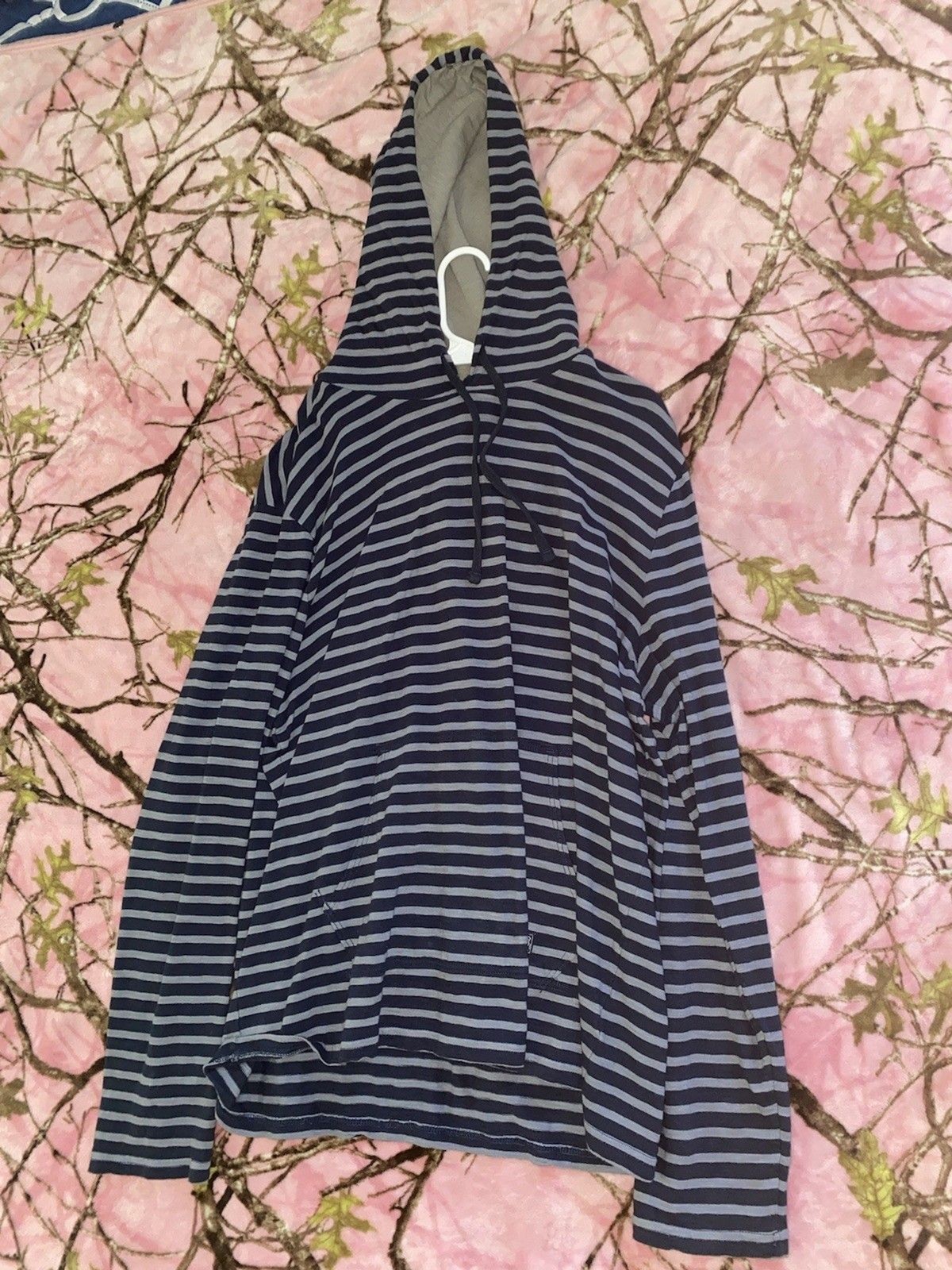 Denim & Supply Ralph Lauren Striped Jersey Hoodie Navy Blue Mens Size X Large