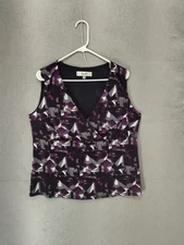 Jones Studio Separates Women Top 14/16W Purple Poly Blend Sleeveless V Neck