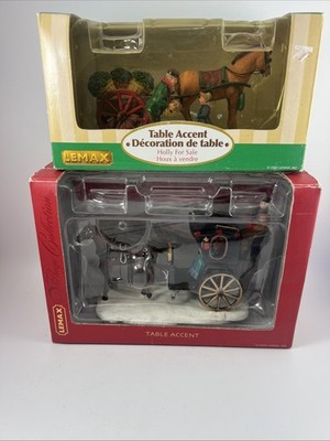 Lemax Village Collection Table Accent Holly For Sale + Hansom Cab Horses
