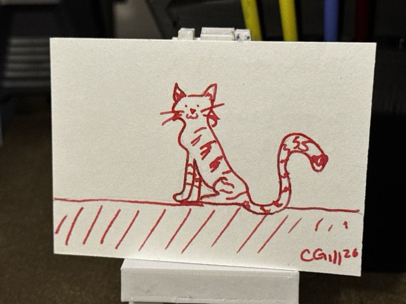 Charlie Gill Tabby Cat Original Signed 2026 Ink Drawing on Paper, Unframed
