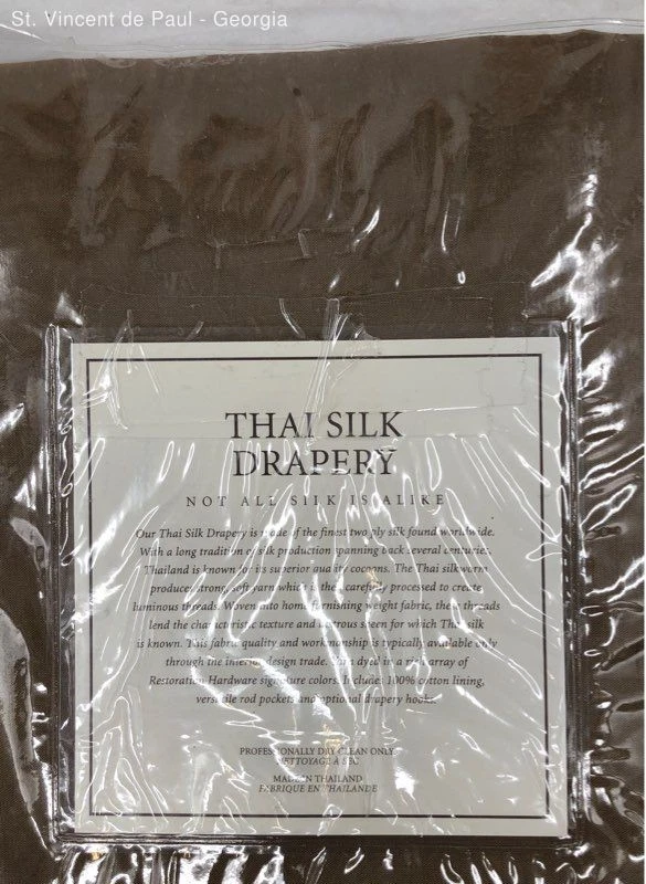 Restoration Hardware Thai 100% Silk Drape Panel 50x96 Rod Pocket 84 Moch W Hooks - Image 2 of 4