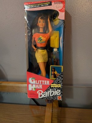 Mattel 1993 Glitter Hair Barbie doll in its original packaging Brunette Vintage