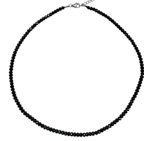 Collier spinelle noir à facettes 4x3mm en pierres minérales