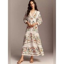 Farm Rio Anthropologie Long Sleeve Cutout Maxi Dress Floral XS