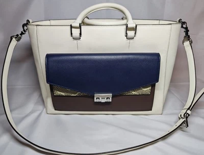 Tory Burch Saffiano Leather Tote Bag Beige Work Bag Clean Girl Large Womens Bag - Image 1 of 4
