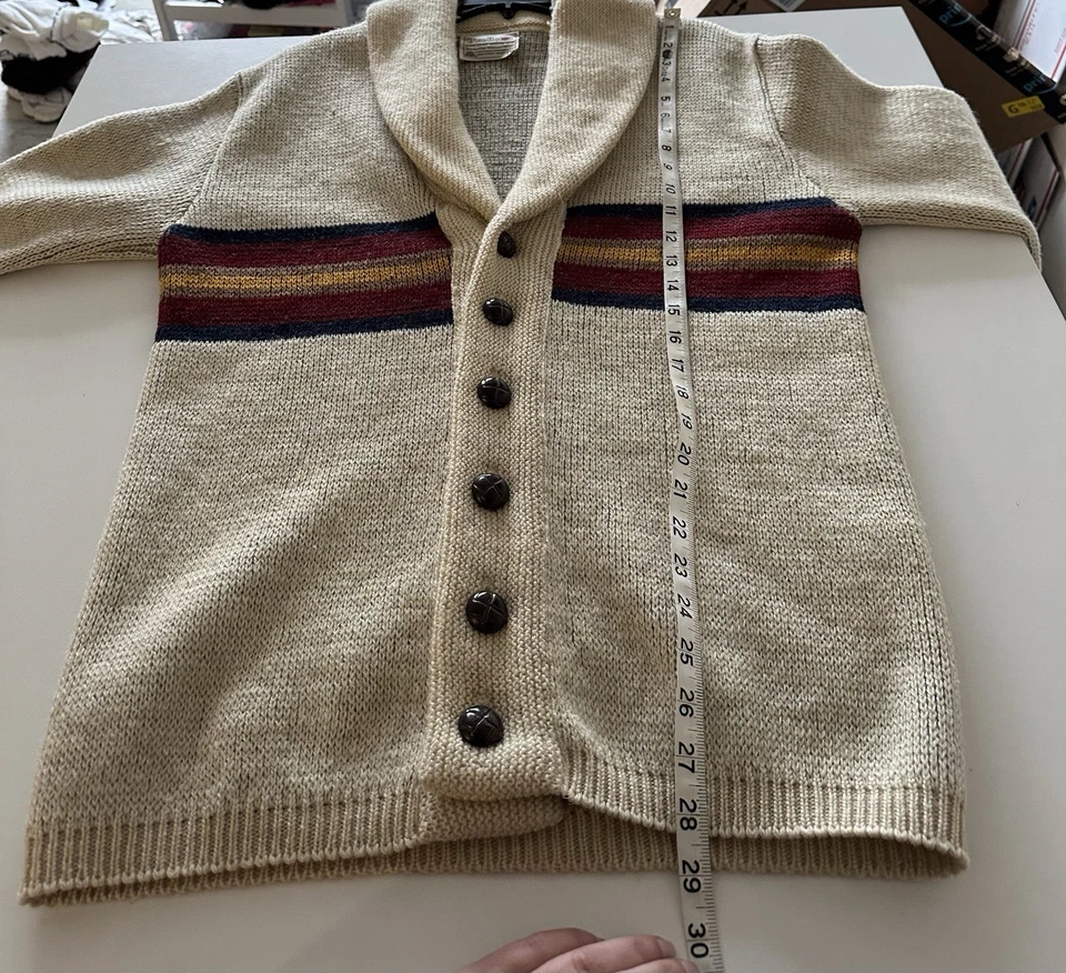 Vintage 70s Pendleton Western Wear Chief Joseph Wool Shawl Cardigan M Aztec - Image 4 of 4