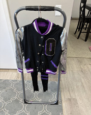 Hip hop dance costume Varsity Jacket and leggings Black Purple Weissmans MC