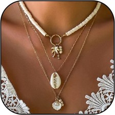 Dcfywl731 Seashell Necklace for Women Gold Shell H:layered seashell necklace