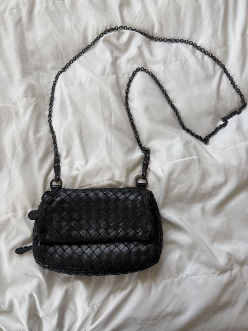 Bottega Veneta black genuine leather shoulder bag rare