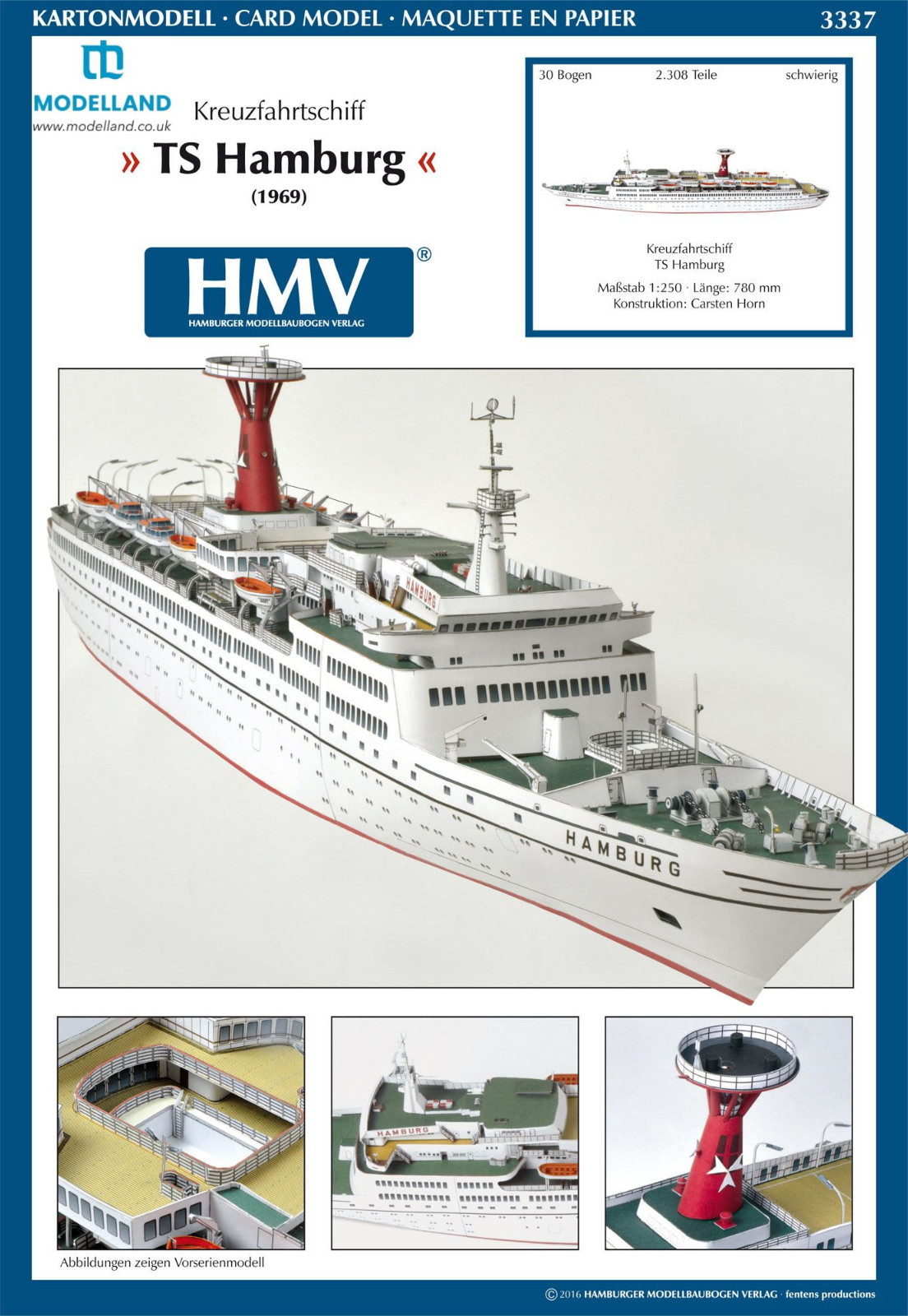 Cruise Ship TS Hamburg Card Paper Cut Out Model Kit HMV 3337 Scale 1:250