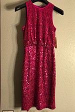 Girls Pink Sequin Sleeveless A-Line Knee Length Party Formal Dress Size 4