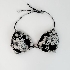 VINTAGE 2003 Victoria s Secret Push-Up Bikini Top 34C Black White Hibiscus Print