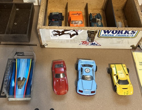 Vintage 1960s 1980s Slot Car Custom Box With Cool Stickers with 7 Cars FREE SHIP