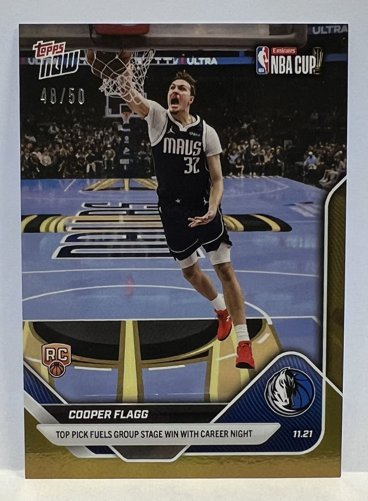 2025-26 Topps Now #60 Cooper Flagg RC Dallas Mavericks GOLD Parallel 48/50