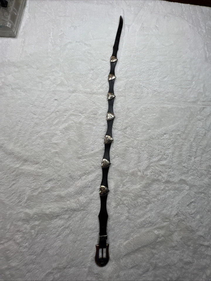 "Cinturón de cuero negro para mujer 30"" corazón tono plateado conchos suroeste vaquera Nico a" Foto 2 de 4