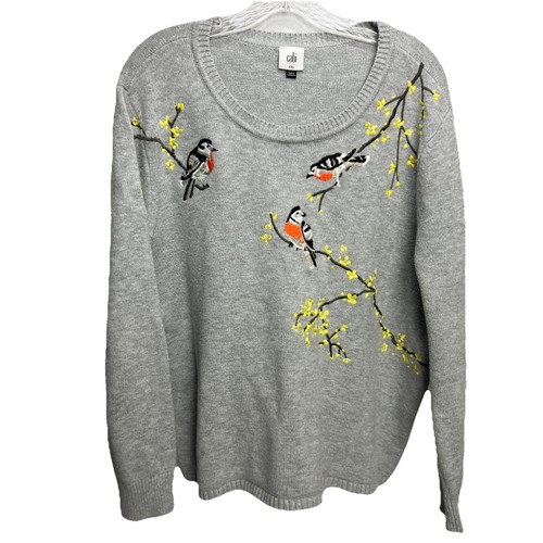 Cabi Songbird Embroidered Pullover Sweater Gray Size XXL #4482