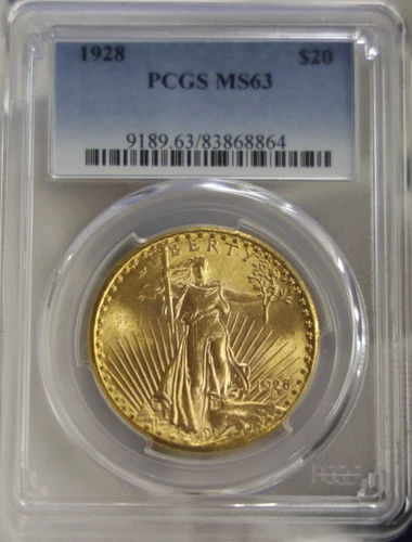 1928 US $20 Saint Gaudens Double Eagle Gold Piece PCGS MS63