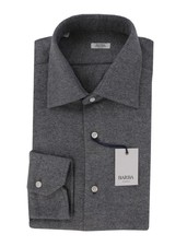 350 Barba Napoli Gray Solid Cotton Shirt - Slim - BN820243