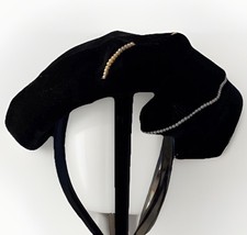 VTG Black Gold Velvet Cocktail Hat Gold Trim 50s Pillbox Fascinator Headpiece
