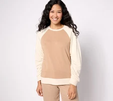 Studio Park Women's Top Sz M Ruched Sleeve Sweatshirt Tan/Beige A628886