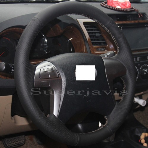 Custom Black PU Leather Steering Wheel Stitch on Cover For Toyota Fortuner Hilux - Foto 3 di 10
