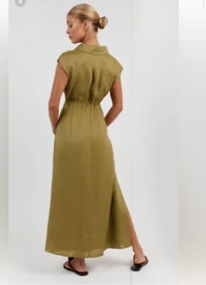 NWOT DISSH Flow Olive Green Linen Midi Dress US 4 | eBay