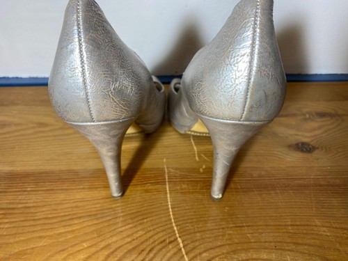 Peter Kaiser silver peep toe textured leather stiletto shoes size 7 - Picture 5 of 8