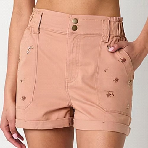 Arizona Junior Women's High Rise Denim Short, Sunset Clay Floral, Size