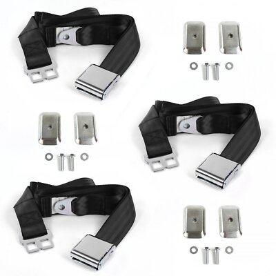 AMC AMX 1967 - 1974 Airplane 2pt Black Lap Bench Seat Belt Kit w/ Bracketry - 3 