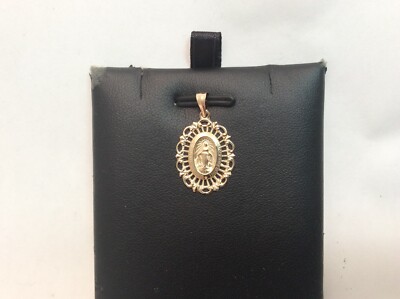 14K Yellow Real Solid Gold Oval Virgin Mary Miraculous Medal Charm ...