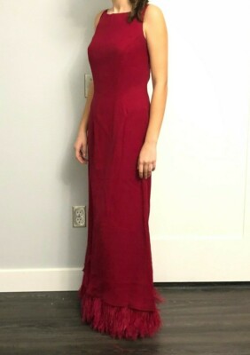 Watters and Watters Bridesmaid Chiffon Dress | Ostrich Feathers | Cranberry  XS 2 | eBay