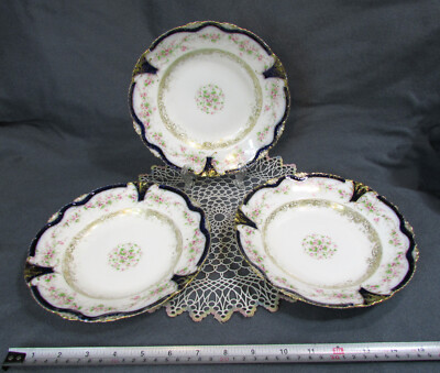 Set of 3 Antique Porcelaine Theo Haviland Limoges France BOWLS Floral Gold Trim