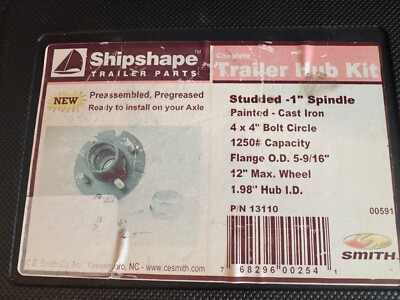 C.E. Smith 4 Lug Complete Trailer Hub Kit 13110 Pre-Greased Studded Cast Iron