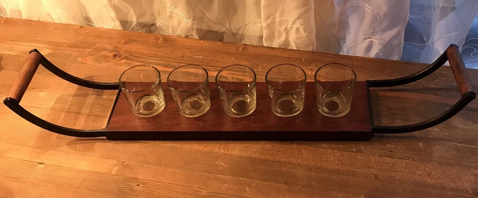 5 Glass Votive Candle Wood Tray with Metal/Wood Handles - Image 3 of 4