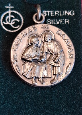 Cosmas & Damian Sterling Silver Medal Jeweled Cross Co. USA Partons Of Surgeons
