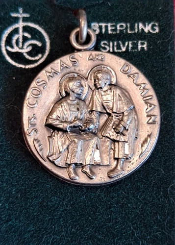 Cosmas & Damian Sterling Silver Medal Jeweled Cross Co. USA Partons Of Surgeons