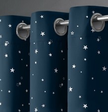 Thermal Blackout Curtains Pair Kids Boys Girls Star Shimmer Metallic Grey Pink
