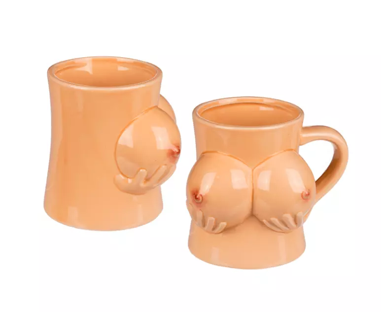 Beige Ceramic Sexy Boob Breast In Hands Coffee Mug Cup Novelty Xmas Gift 11cm