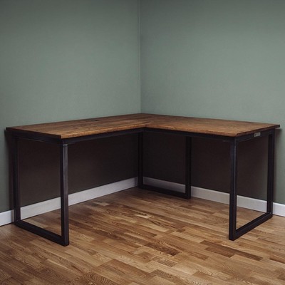 Remington Industrial Corner Desk Solid Oak Metal Vintage Bespoke
