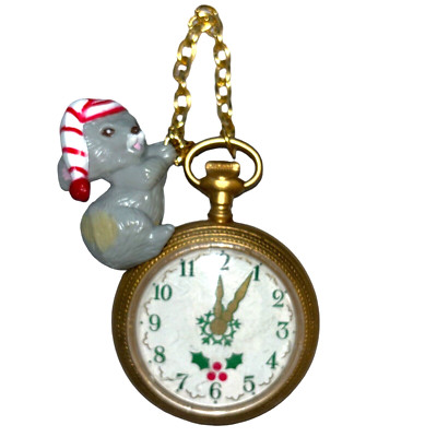 Vintage 1985 Mouse in Stocking Hat Pocket Watch Ornament Christmas A Time of Joy